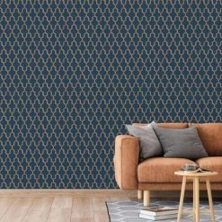 DUTCH WALLCOVERINGS Papier peint Geometric Bleu et doré -Papiers peints Soldes image 5 442592