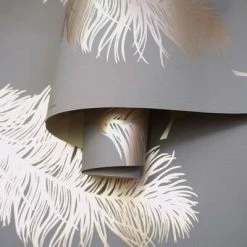 DUTCH WALLCOVERINGS Papier peint Fawning Feather Gris et doré rose -Papiers peints Soldes image 6 437412