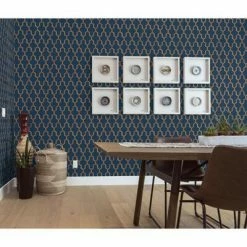 DUTCH WALLCOVERINGS Papier peint Geometric Bleu et doré -Papiers peints Soldes image 6 442592